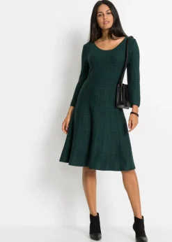 bonprix bonprix Vestido de punto de mezcla de viscosa suave verde intenso-negro Discount