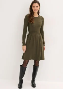 bonprix bonprix Vestido de punto de mezcla de viscosa oliva pálido moteado Outlet