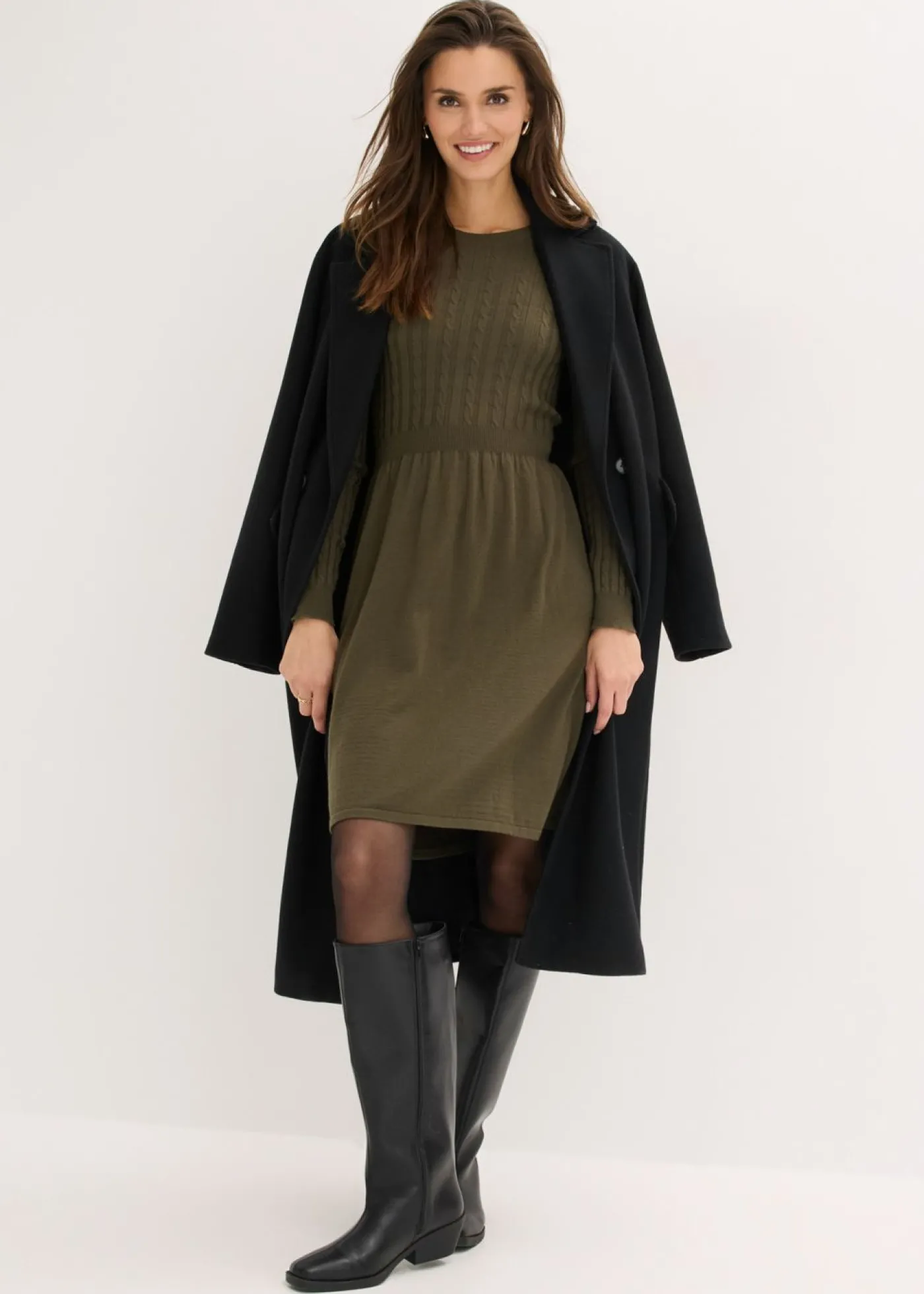 bonprix bonprix Vestido de punto de mezcla de viscosa oliva pálido moteado Outlet