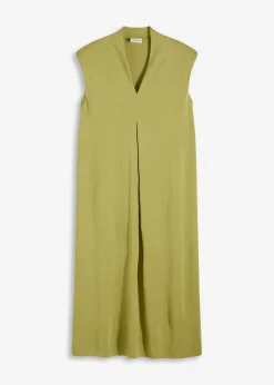 bonprix bonprix Vestido de punto de piqué de viscosa con hombreras Verde oliva-dorado Sale