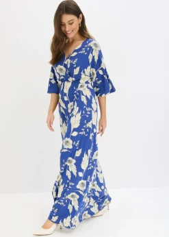 bonprix bonprix Vestido de punto de suave mezcla de viscosa Azul-blanco