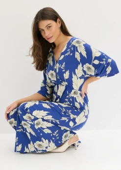 bonprix bonprix Vestido de punto de suave mezcla de viscosa Azul-blanco