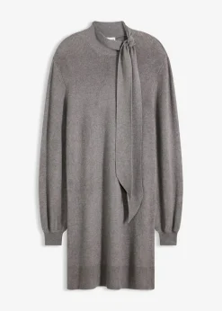 bonprix bonprix Vestido de punto de suave mezcla de viscosa con lazo Gris jaspeado Hot