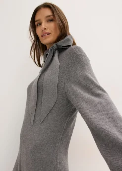 bonprix bonprix Vestido de punto de suave mezcla de viscosa con lazo Gris jaspeado Hot