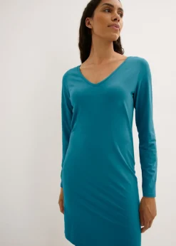 bonprix bonprix Vestido de punto de viscosa (2 unidades) Rojo rubí/petróleo azul Outlet