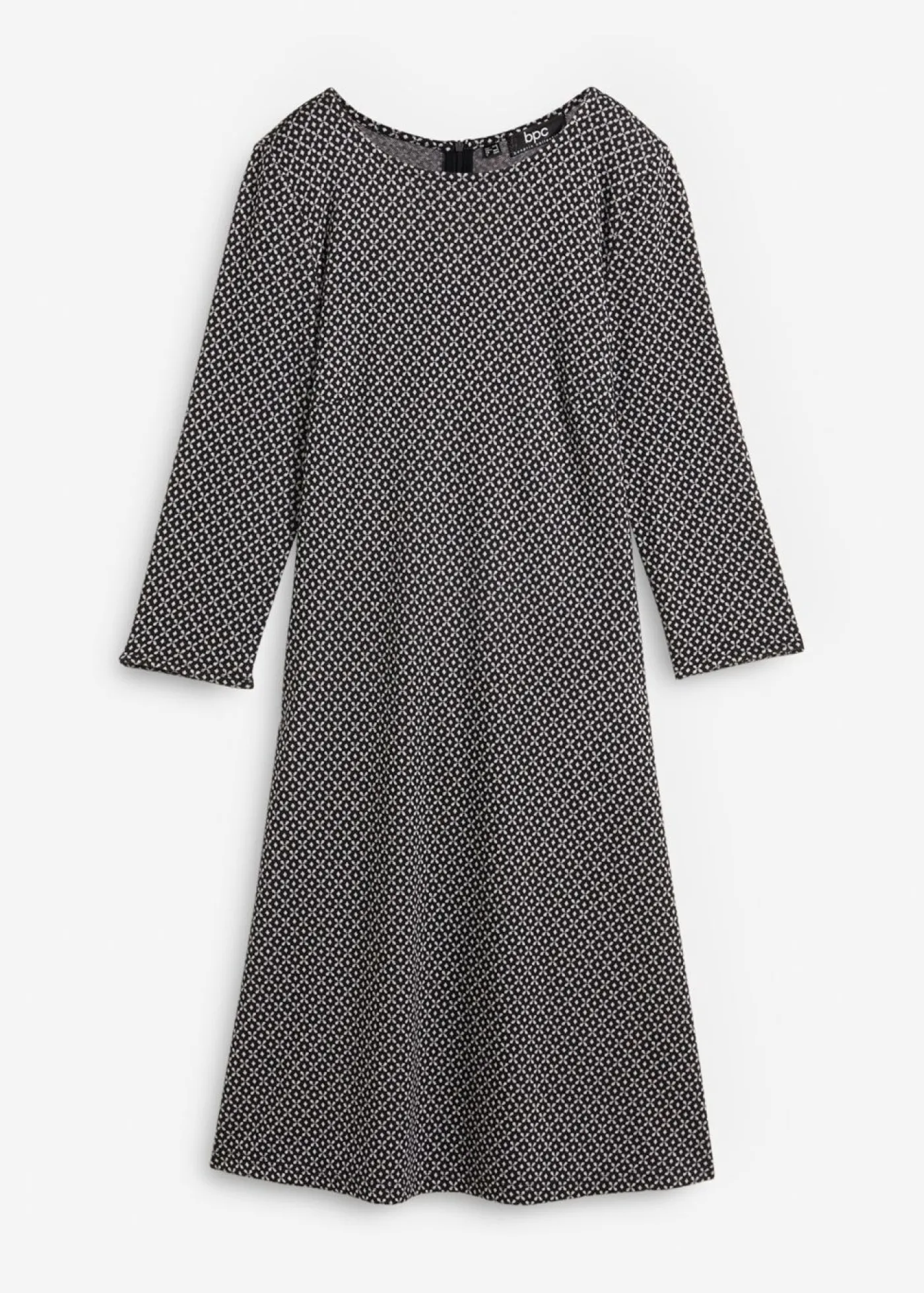 bonprix bonprix Vestido de Punto di Roma en mezcla de viscosa con estampado jacquard Negro-blanco lana Best