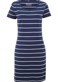 bonprix bonprix Vestido de punto elástico de manga corta azul marino-blanco con rayas Clearance
