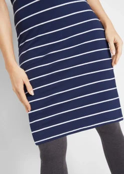 bonprix bonprix Vestido de punto elástico de manga corta azul marino-blanco con rayas Clearance