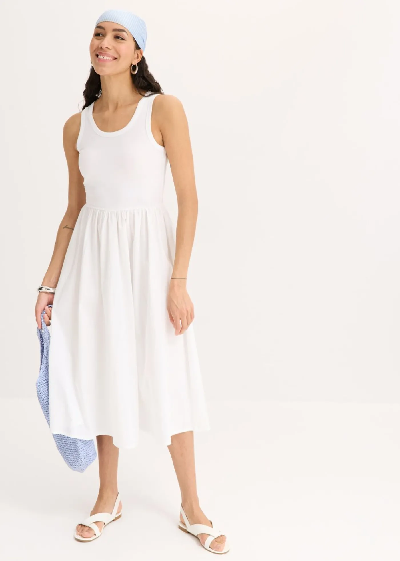 bonprix bonprix Vestido de punto en mezcla de materiales Blanco Discount