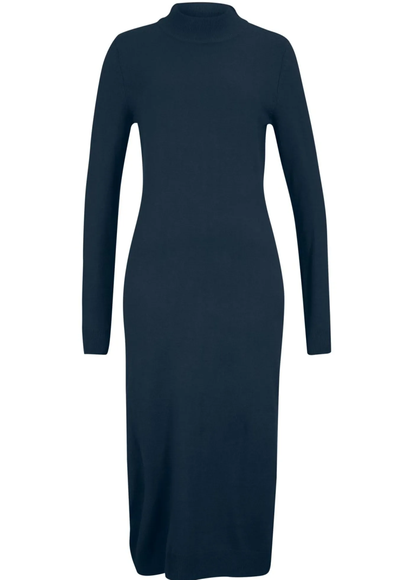 bonprix bonprix Vestido de punto fino con cuello alto Azul oscuro