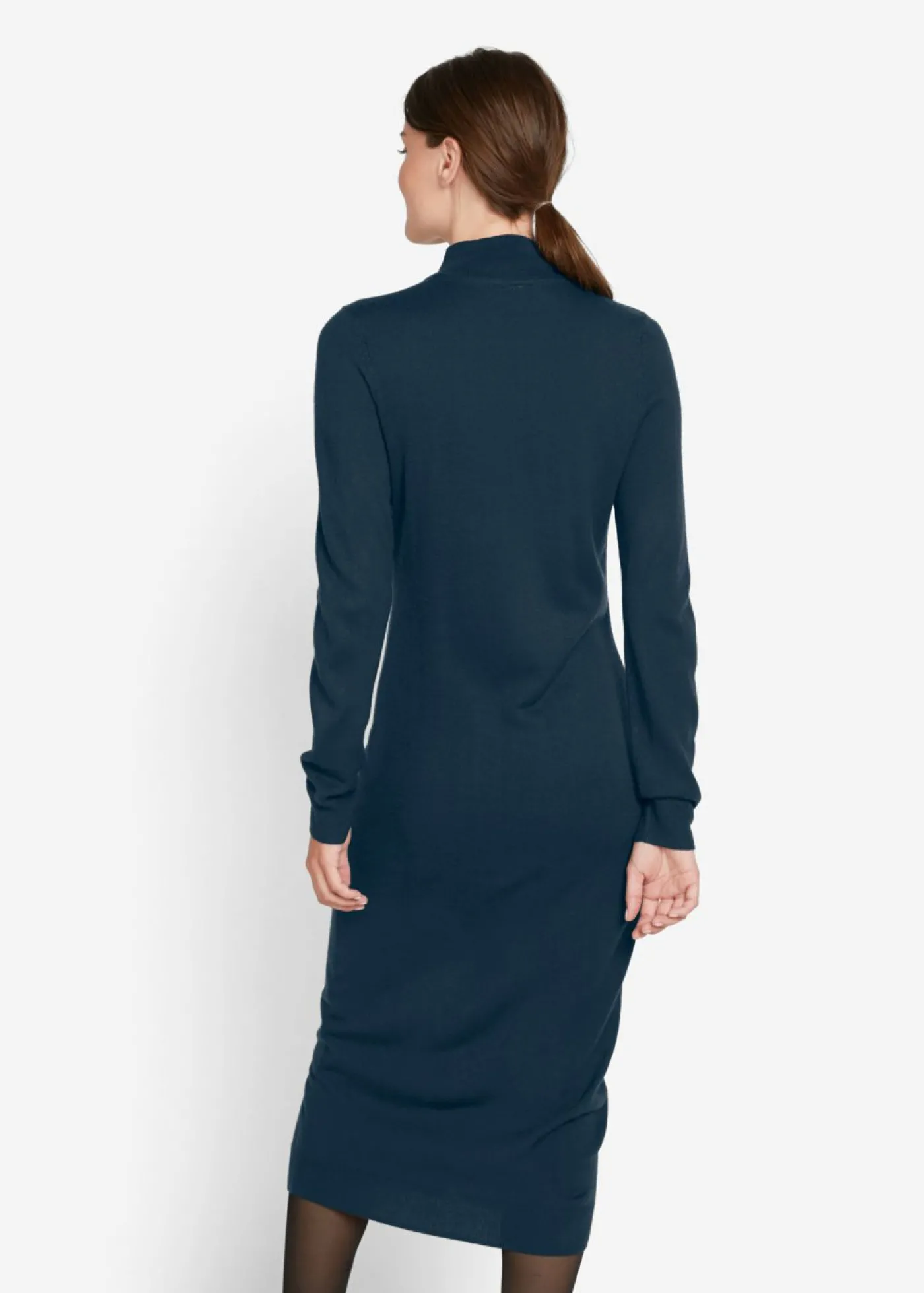bonprix bonprix Vestido de punto fino con cuello alto Azul oscuro