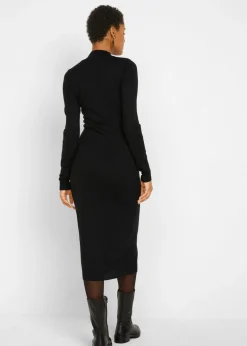 bonprix bonprix Vestido de punto fino con cuello alto Negro Hot
