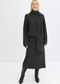 bonprix bonprix Vestido de punto fino de mezcla de viscosa suave Antracita jaspeado Sale