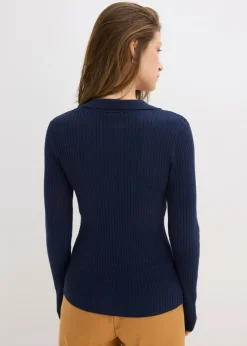 bonprix bonprix Vestido de punto fino de mezcla de viscosa suave Azul marino Outlet