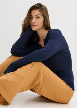 bonprix bonprix Vestido de punto fino de mezcla de viscosa suave Azul marino Outlet