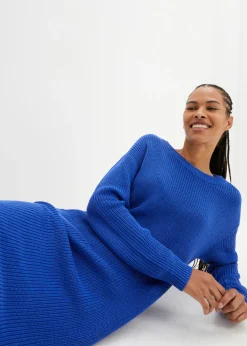 bonprix bonprix Vestido de punto holgado de canalé Azul zafiro Sale