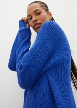 bonprix bonprix Vestido de punto holgado de canalé Azul zafiro Sale