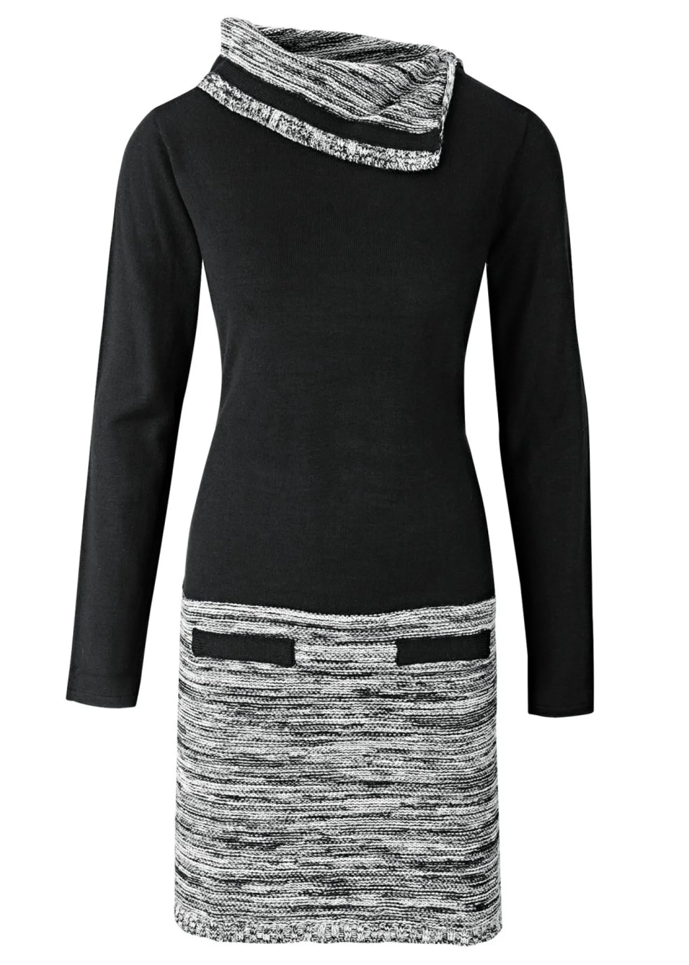 bonprix BODYFLIRT boutique Vestido de punto jaspeado negro-gris moteado New