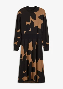 bonprix bonprix Vestido de punto, midi Beige-negro Outlet