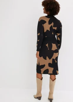 bonprix bonprix Vestido de punto, midi Beige-negro Outlet