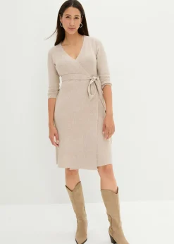 bonprix bonprix Vestido de punto suave para el embarazo y la lactancia con mangas 3/4 Beige jaspeado Clearance