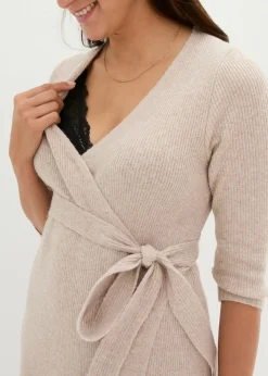 bonprix bonprix Vestido de punto suave para el embarazo y la lactancia con mangas 3/4 Beige jaspeado Clearance