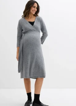 bonprix bonprix Vestido de punto suave para el embarazo y la lactancia con mangas 3/4 Marrón jaspeado Clearance