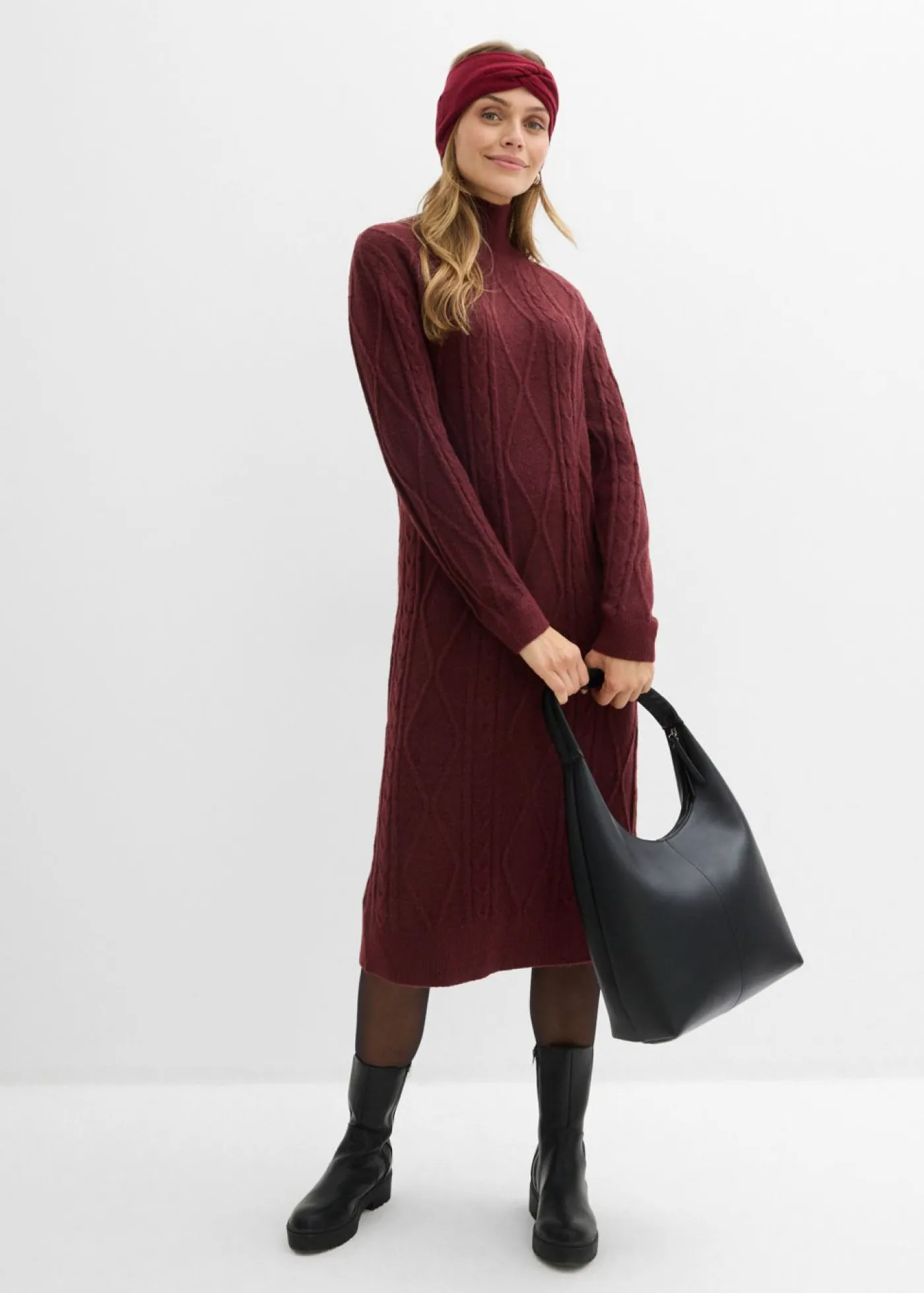 bonprix bonprix Vestido de punto trenzado mora oscuro Clearance