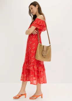 bonprix bonprix Vestido de punto y malla fresa Discount