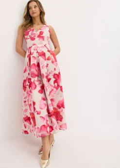 bonprix bonprix Vestido de satén brillante con tirantes Blanco-rojo Discount