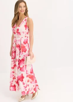 bonprix bonprix Vestido de satén brillante con tirantes Blanco-rojo Discount