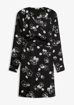 bonprix bonprix Vestido de satén fluido Negro-blanco Clearance
