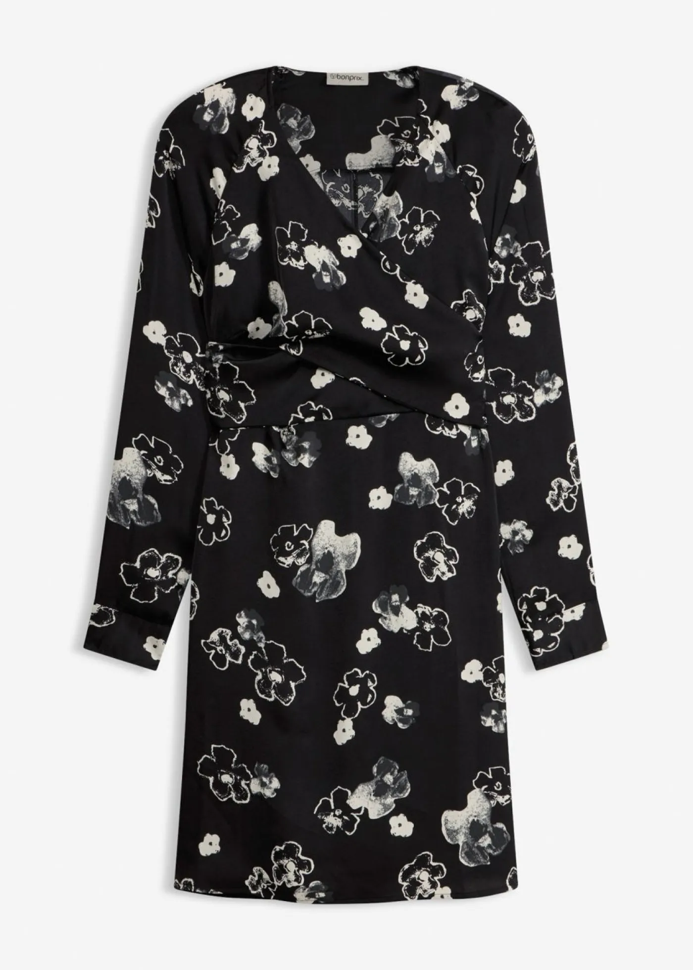 bonprix bonprix Vestido de satén fluido Negro-blanco Clearance
