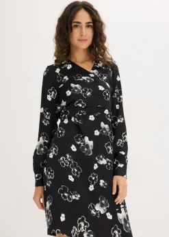 bonprix bonprix Vestido de satén fluido Negro-blanco Clearance