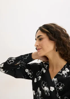 bonprix bonprix Vestido de satén fluido Negro-blanco Clearance