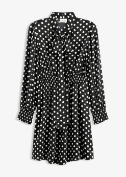 bonprix bonprix Vestido de satén fluido con lazo en el cuello negro-blanco lana topos Best
