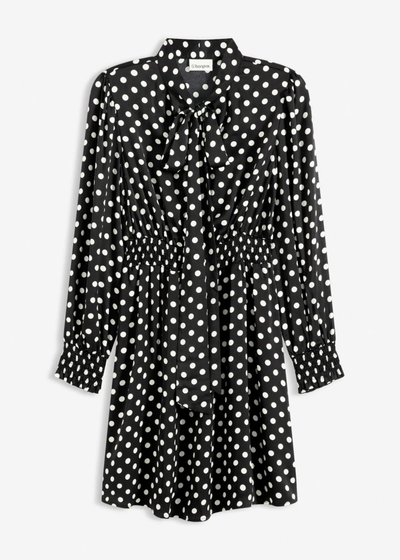 bonprix bonprix Vestido de satén fluido con lazo en el cuello negro-blanco lana topos Best