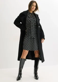 bonprix bonprix Vestido de satén fluido con lazo en el cuello negro-blanco lana topos Best