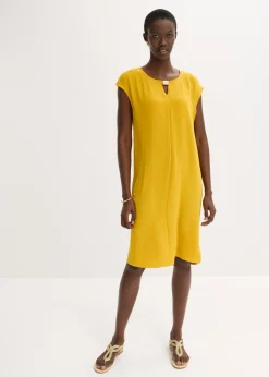 bonprix bonprix Vestido de tejido estructurado Oro ocre Sale