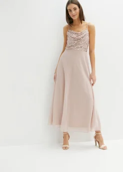 bonprix bonprix Vestido de tirantes con lentejuelas bordadas Rosa claro