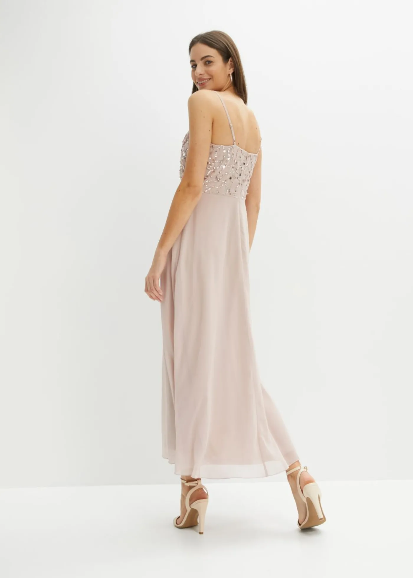 bonprix bonprix Vestido de tirantes con lentejuelas bordadas Rosa claro
