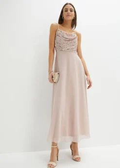 bonprix bonprix Vestido de tirantes con lentejuelas bordadas Rosa claro