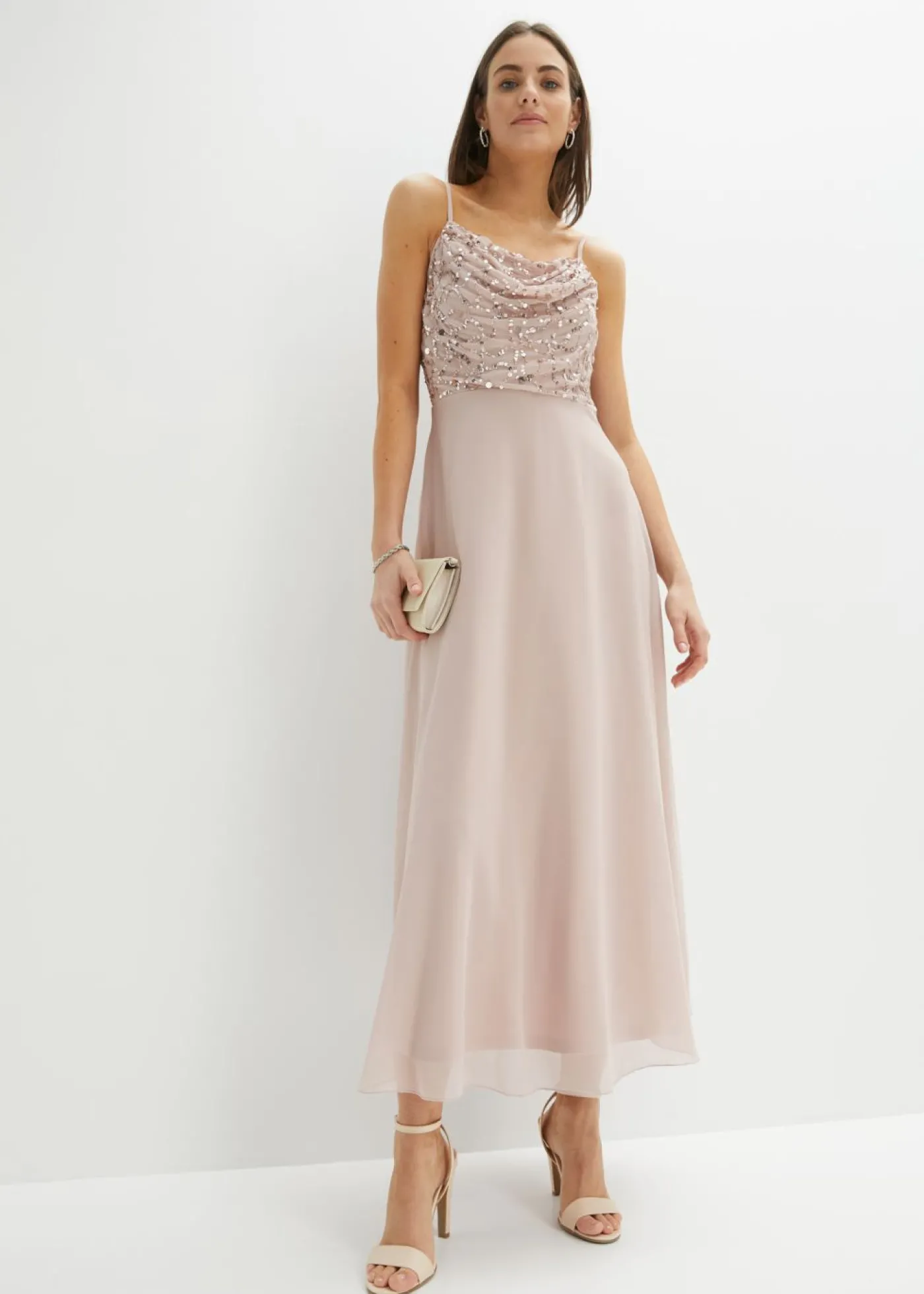 bonprix bonprix Vestido de tirantes con lentejuelas bordadas Rosa claro