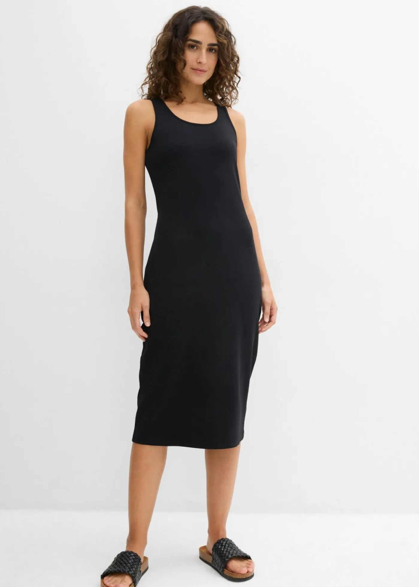 bonprix bonprix Vestido de tirantes de algodón orgánico elástico Negro Clearance