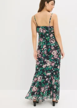 bonprix bonprix Vestido de tirantes de malla suave Negro con flores