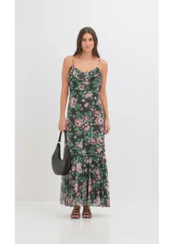 bonprix bonprix Vestido de tirantes de malla suave Negro con flores