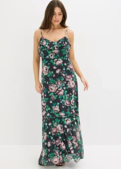 bonprix bonprix Vestido de tirantes de malla suave Negro con flores Online