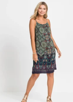 bonprix bonprix Vestido de tirantes de viscosa fluida Azul oscuro estampado New