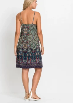 bonprix bonprix Vestido de tirantes de viscosa fluida Azul oscuro estampado New