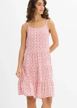 bonprix bonprix Vestido de tirantes de viscosa fluida Blanco-rojo Online